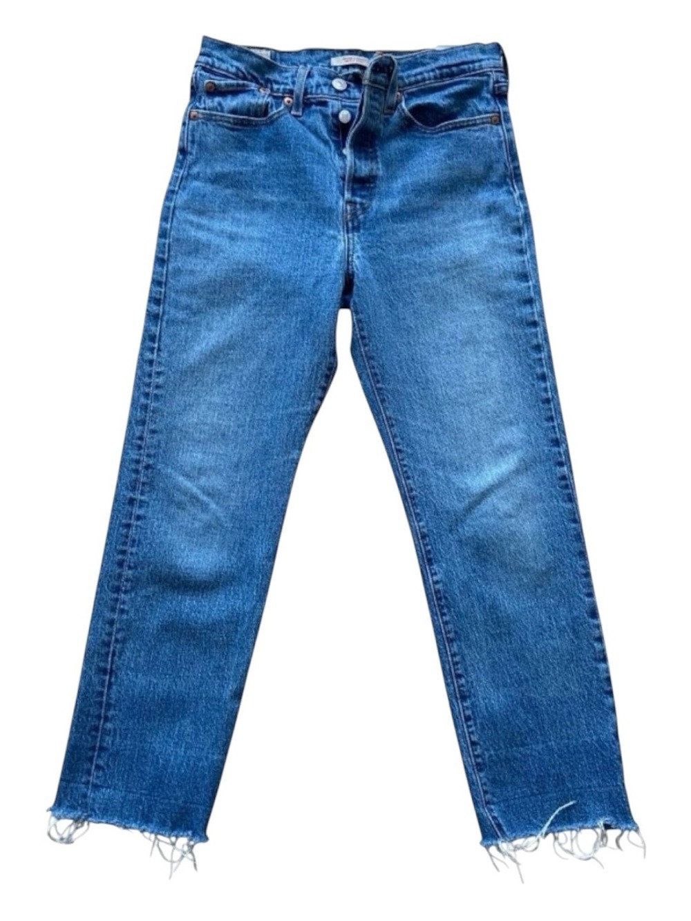 Levis Premium Wedgie Straight High-Rise Jeans W27 Raw Hem Medium Wash Button fly